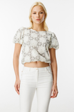 On Kadın Crop Bluz - Minimalist Çiçek Desenli Kısa Kol - Yazlık Bluz