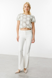 On Kadın Crop Bluz - Minimalist Çiçek Desenli Kısa Kol - Yazlık Bluz