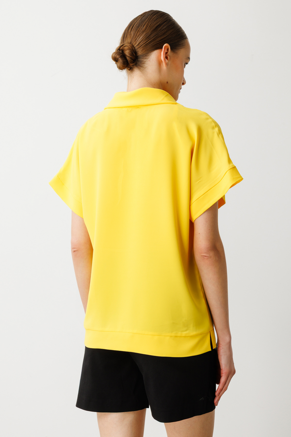 On Minimalist Oversize Kapak Yaka Kısa Kol Kadın Bluz - Günlük Stil
