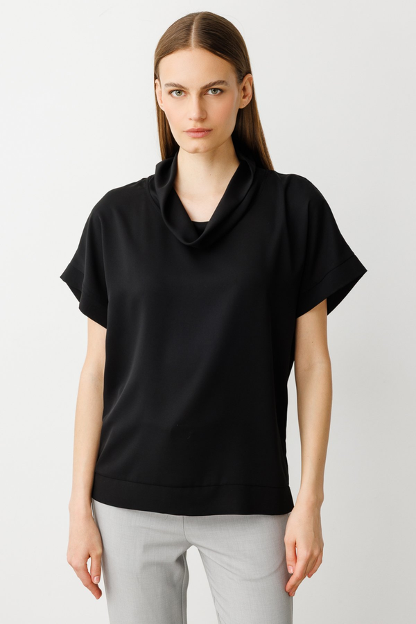 On Minimalist Oversize Kapak Yaka Kısa Kol Kadın Bluz - Günlük Stil