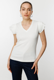 On Kadın Minimalist V Yaka Kısa Kol Bluz - Regular Fit