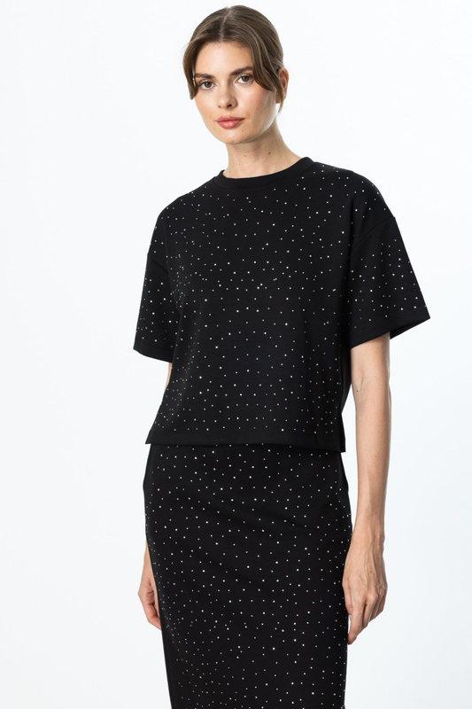 On Taş Baskılı Kısa Kollu Bluz