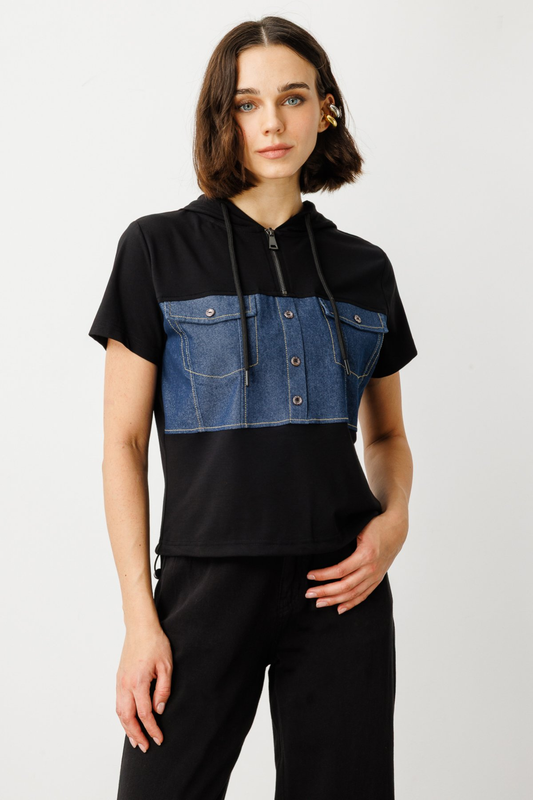 On Denim Detaylı Kapüşonlu