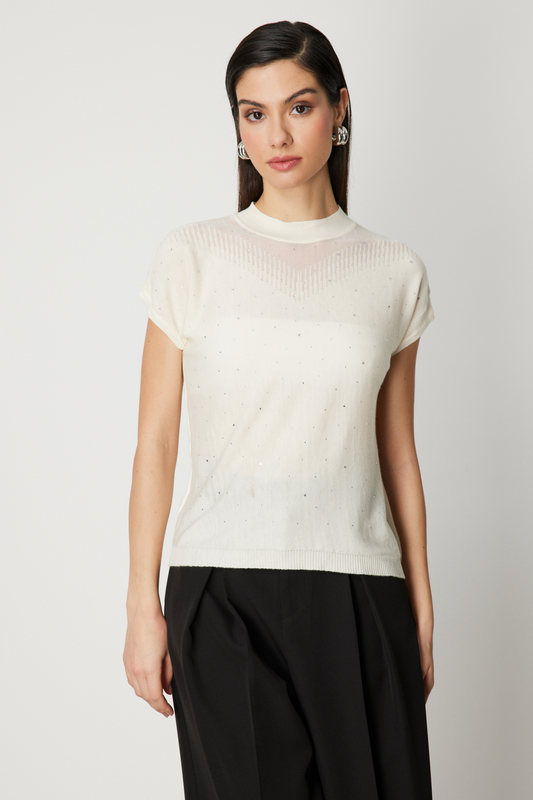 Transparan Detaylı Taşlı Bluz On