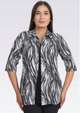 Tolga Saraçoğlu Kadın Bluz - Minimalist Zebra Desenli 3/4 Kol Oversize