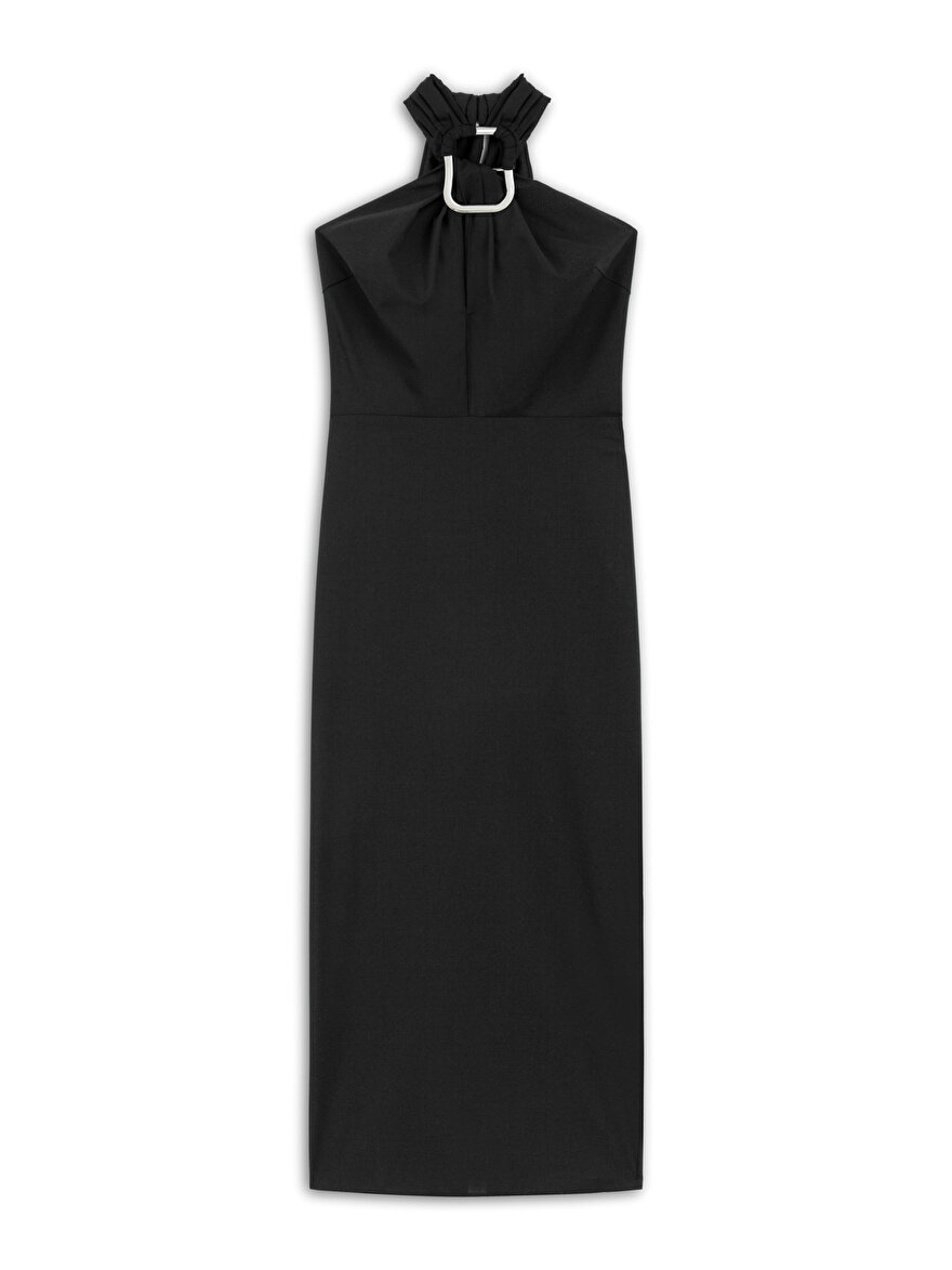 Nocturne Minimalist Halter Yaka Midi Elbise - Modern ve Şık