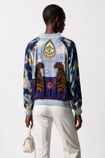 Bsb Kadın 2024 Yaz Koleksiyonu Batik Desenli Reglan Kol Fermuarlı Ribanalı Bomber Ceket Yan Cepli