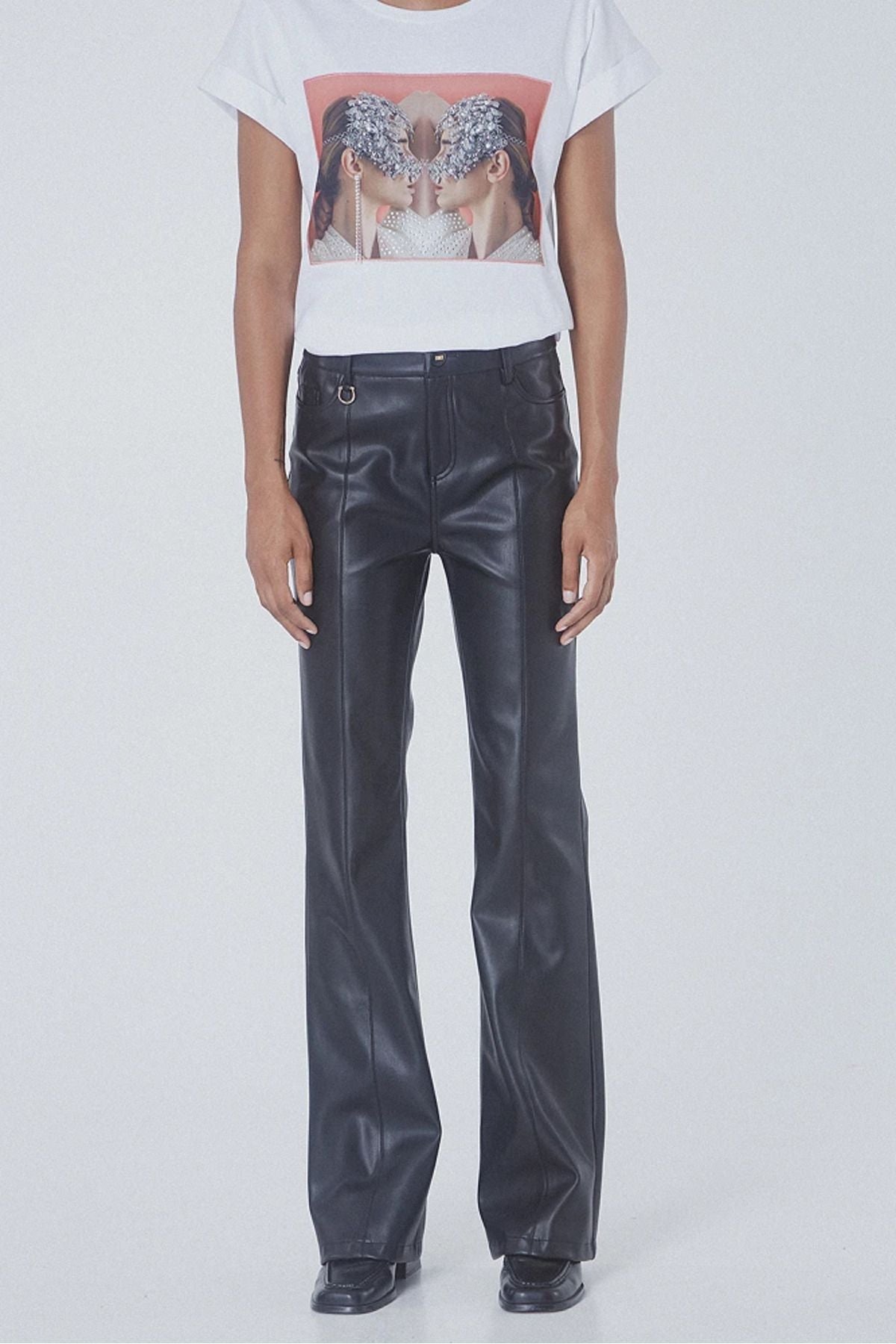 BSB Yüksek Bel Midi Deri Pantolon - Minimalist Stil