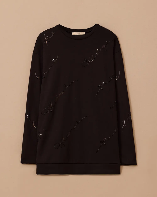 Büyük Beden Nakış Detaylı Boncuklu Sweatshirt Gala-Xi