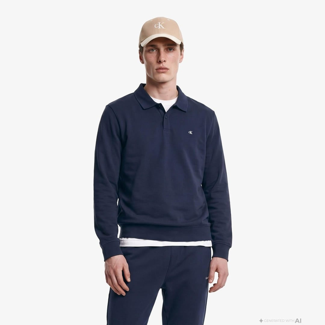 Calvin Klein Logolu %100 Pamuk Düğmeli Erkek Polo Sweat LV04RH263G