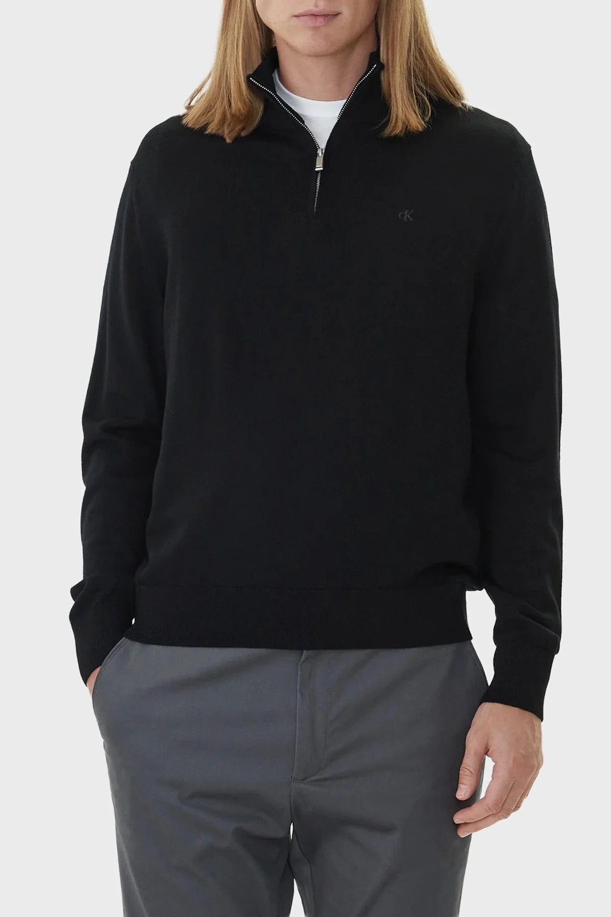 Calvin Klein Uzun Kollu Yakası Fermuarlı Erkek Triko LV040BM356