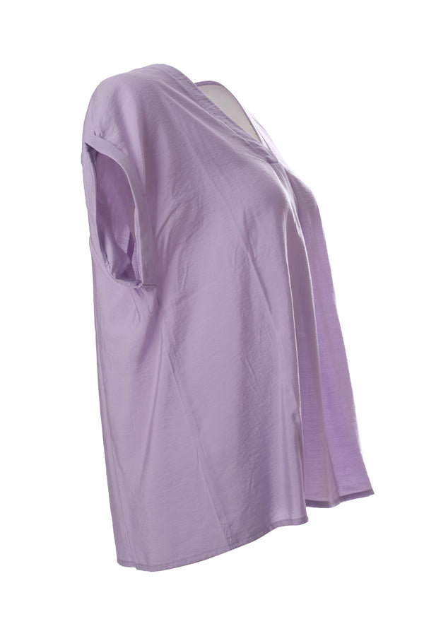 Canel Minimalist V Yaka Kısa Kol Oversize Kadın Bluz
