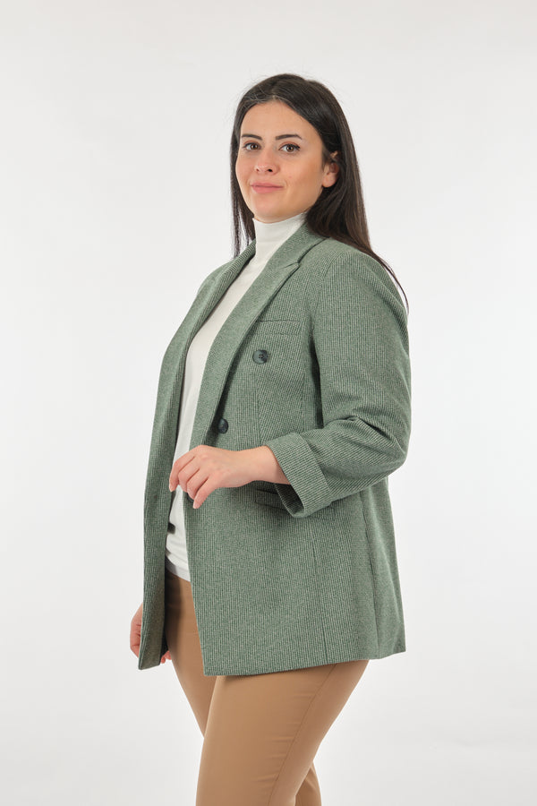 Ekol Oversize Minimalist Kadın Ceket - 3/4 Kol - Çift Sıralı