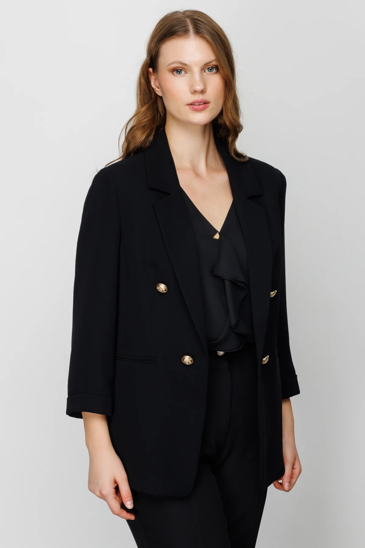 Ekol Minimalist 3/4 Kol Çift Düğmeli Kadın Blazer Ceket - Günlük & Ofis Translation missing: tr.content.product_image_secondary