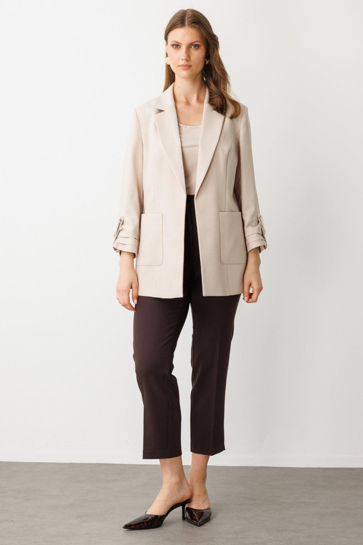 Ekol BB Oversize 3/4 Kol Kadın Ceket - Minimalist Tasarım