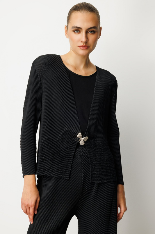 Ekol Kelebek Düğmeli Akordiyon Kumaş Hırka Ekol