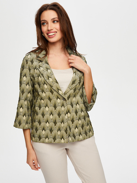 Kadın Kendinden Jakarlı 3/4 Kol Ceket Faik Sönmez