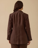 Büyük Beden Çift Düğmeli Keten Ceket