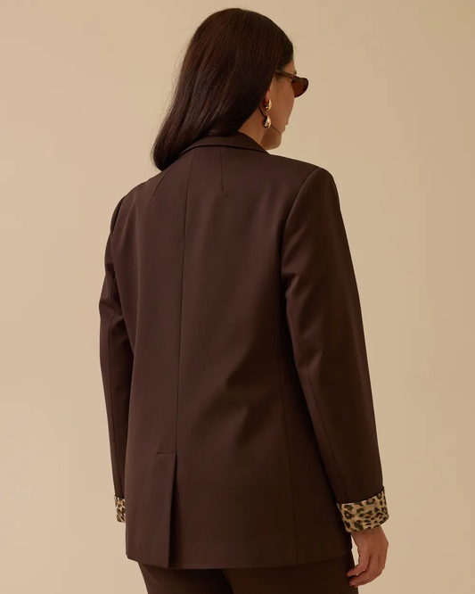 büyük beden leopar desen detaylı çift düğmeli ceket Gala-Xi