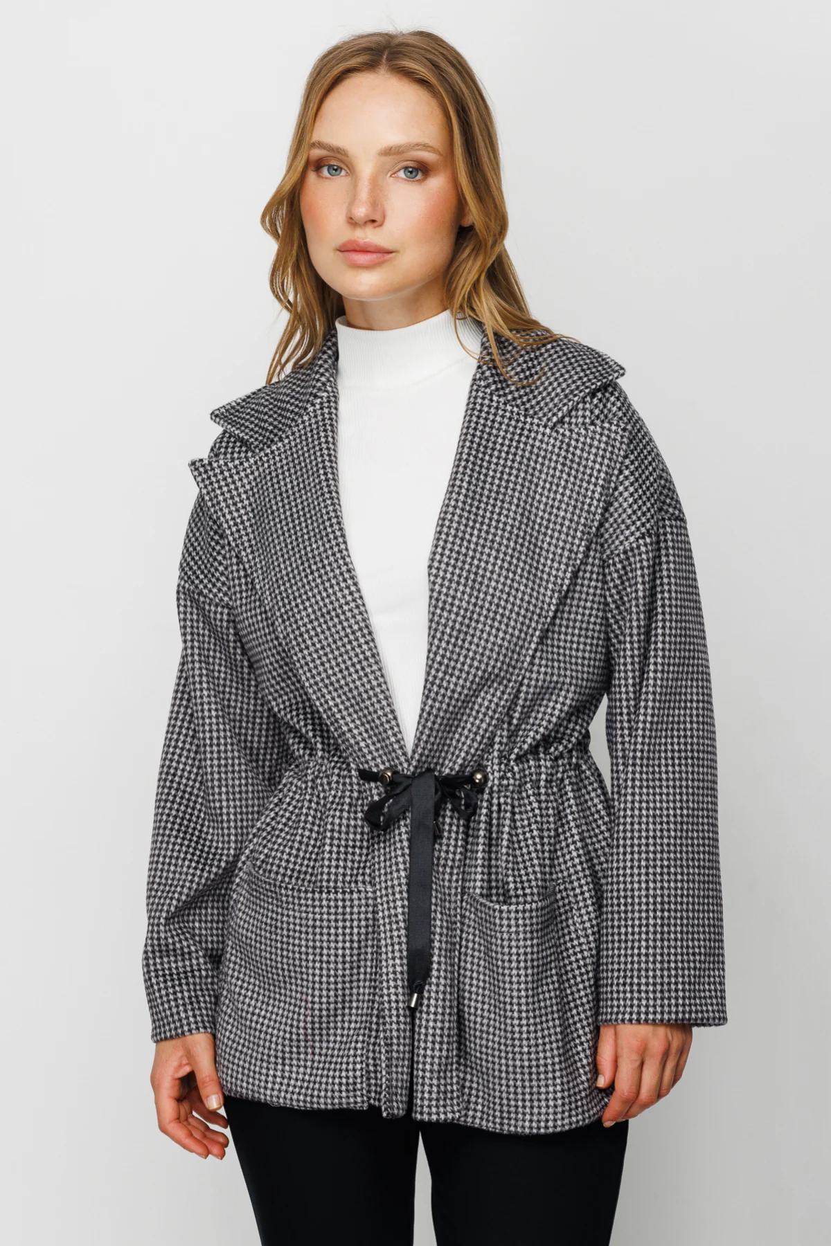 On Oversize Midi Kadın Mont - Kareli Desen - Minimalist Tarz Translation missing: tr.content.product_image_main