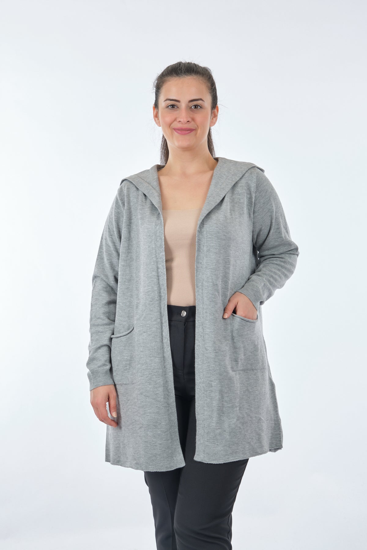 Vedi-bb Minimalist Oversize Kapüşonlu Midi Kadın Ceket Translation missing: tr.content.product_image_secondary