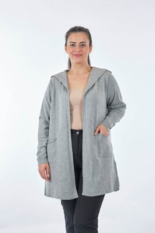 Vedi-bb Minimalist Oversize Kapüşonlu Midi Kadın Ceket