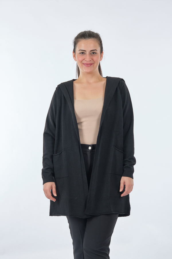Vedi-bb Minimalist Oversize Kapüşonlu Midi Kadın Ceket