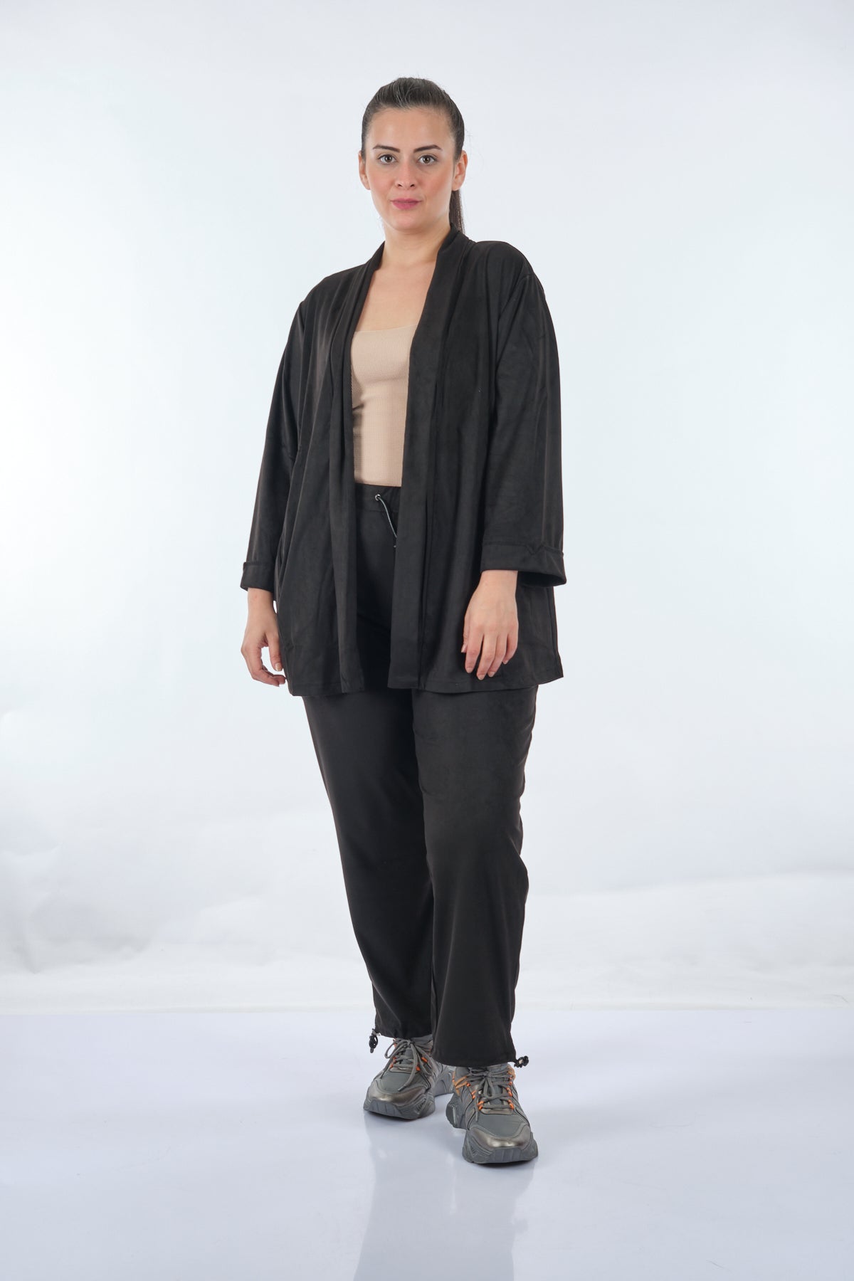Vedi-bb Oversize Kadife Ceket Takım - Minimalist Günlük Stil - 3/4 Kol
