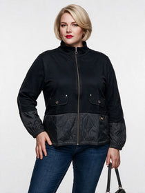 Vedi-bb Kadın Büyük Beden Dik Yaka Fermuarlı Örme ve Kapitone Ceket 25KX6308