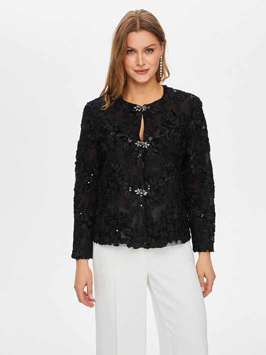 Çiçek Desen Aplike Ve Payet Detaylı Abiye Ceket Faik Sönmez