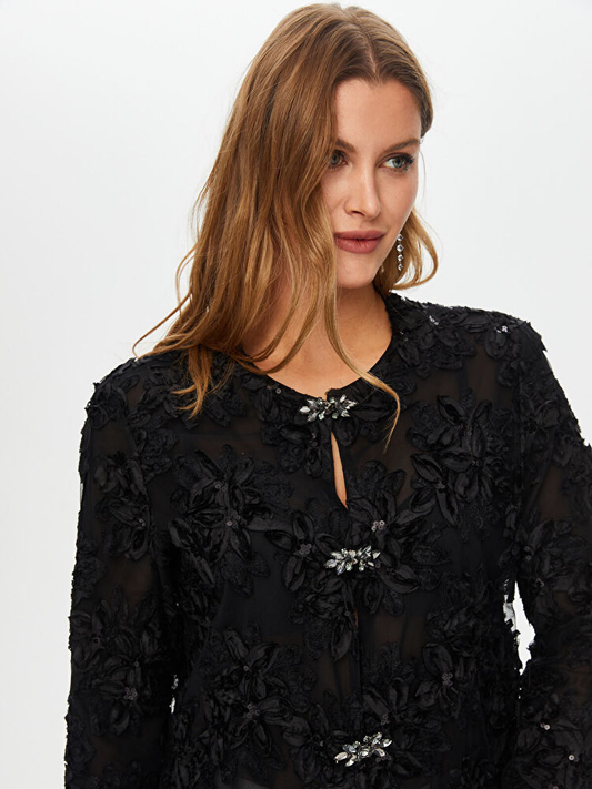 Çiçek Desen Aplike Ve Payet Detaylı Abiye Ceket Faik Sönmez