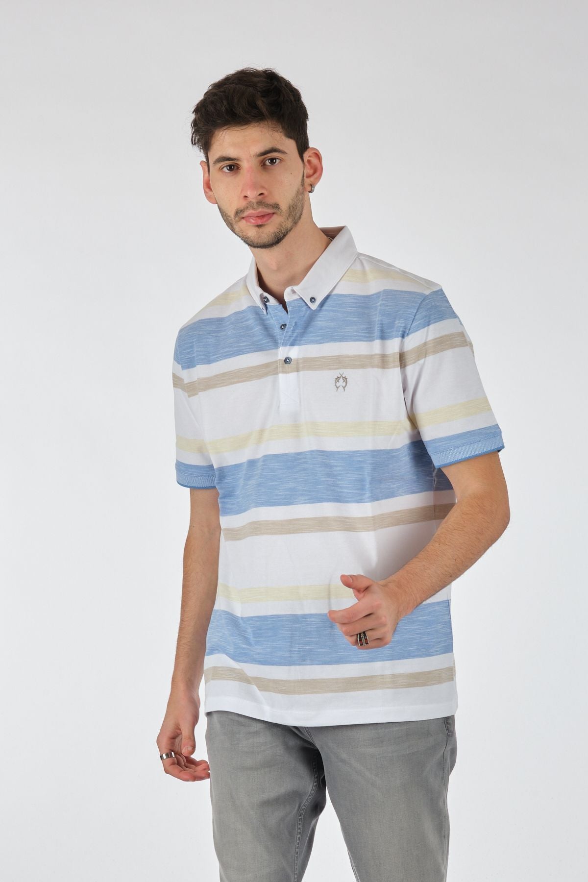 Claudio Campione Minimalist Çizgili Polo Yaka Regular Fit Erkek T-Shirt - Günlük Kullanım Translation missing: tr.content.product_image_main