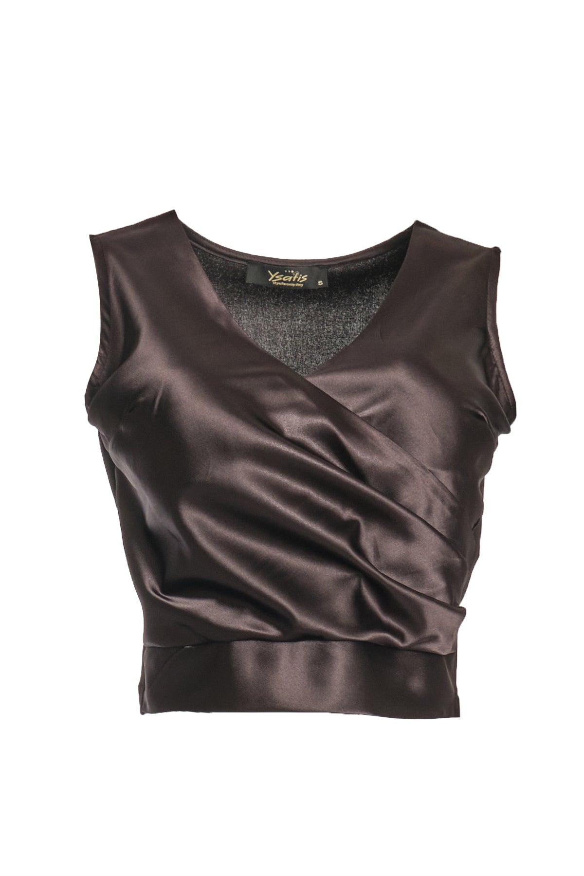 Ysatis V Yaka Kolsuz Saten Crop Bluz - Minimalist Tasarım