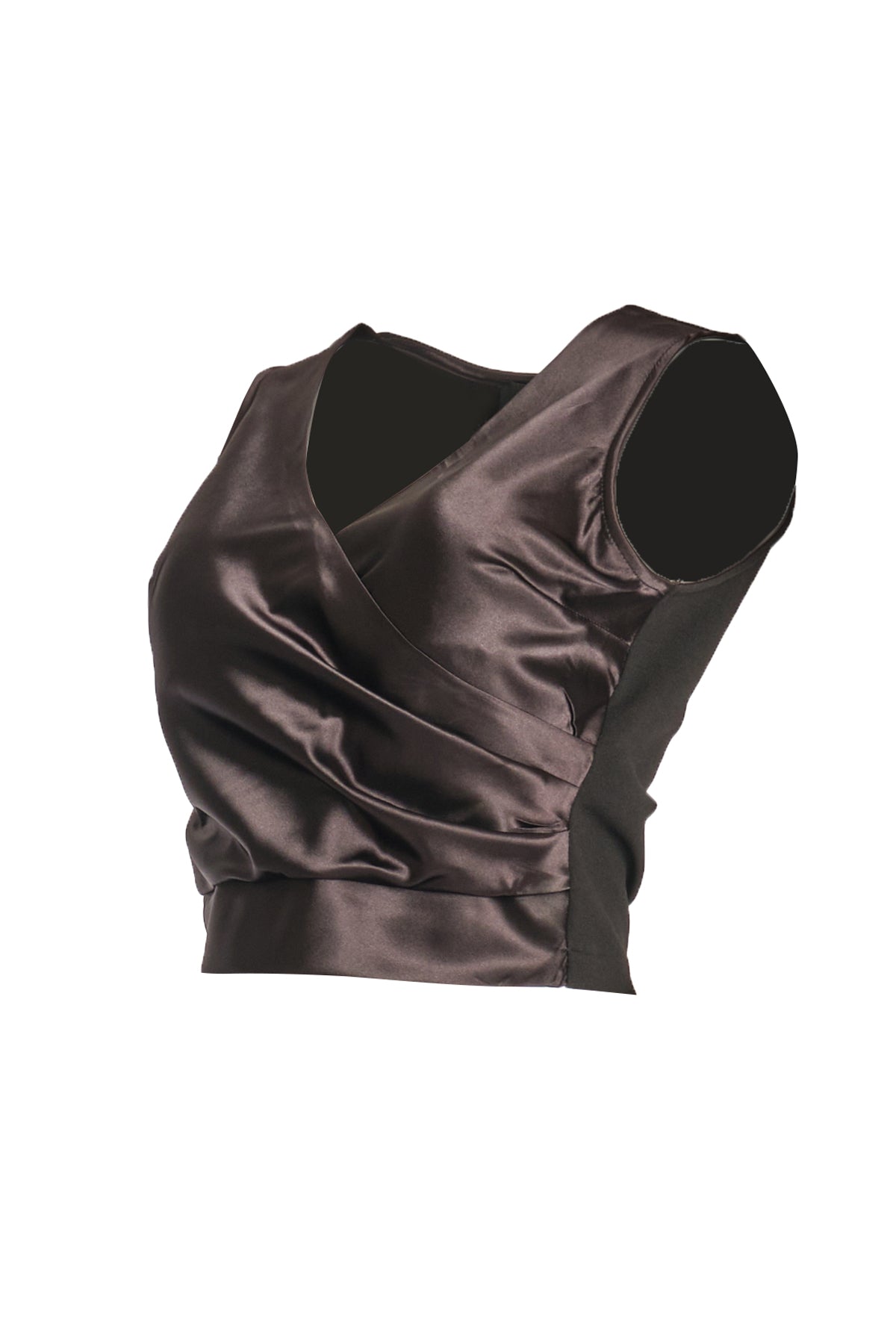 Ysatis V Yaka Kolsuz Saten Crop Bluz - Minimalist Tasarım