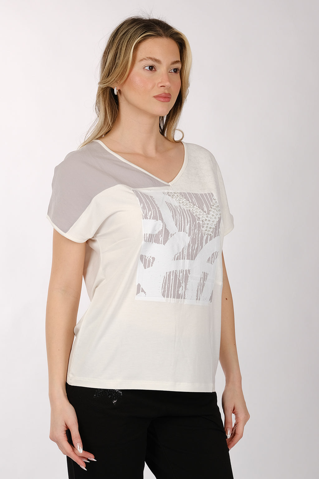 Daıdo Kadın V Yaka Kısa Kol Minimalist T-Shirt - Günlük Kullanım