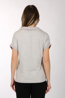 Daido Minimalist Kısa Kol V Yaka Çizgili Kadın T-Shirt - Günlük Kullanım