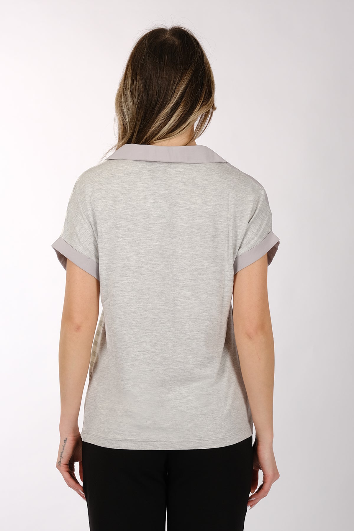 Daido Minimalist Kısa Kol V Yaka Çizgili Kadın T-Shirt - Günlük Kullanım