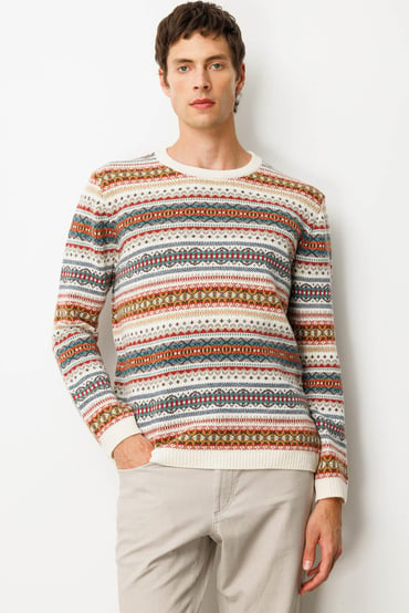 Desen Sıfır Yaka Jakarlı Yün Kazak Erkek 25KDSN25511