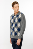Desen Erkek Uzun Kol Polo Yaka Kazak - Minimalist Argyle Desen