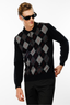 Desen Erkek Uzun Kol Polo Yaka Kazak - Minimalist Argyle Desen
