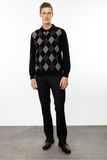 Desen Erkek Uzun Kol Polo Yaka Kazak - Minimalist Argyle Desen