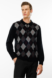 Desen Erkek Uzun Kol Polo Yaka Kazak - Minimalist Argyle Desen