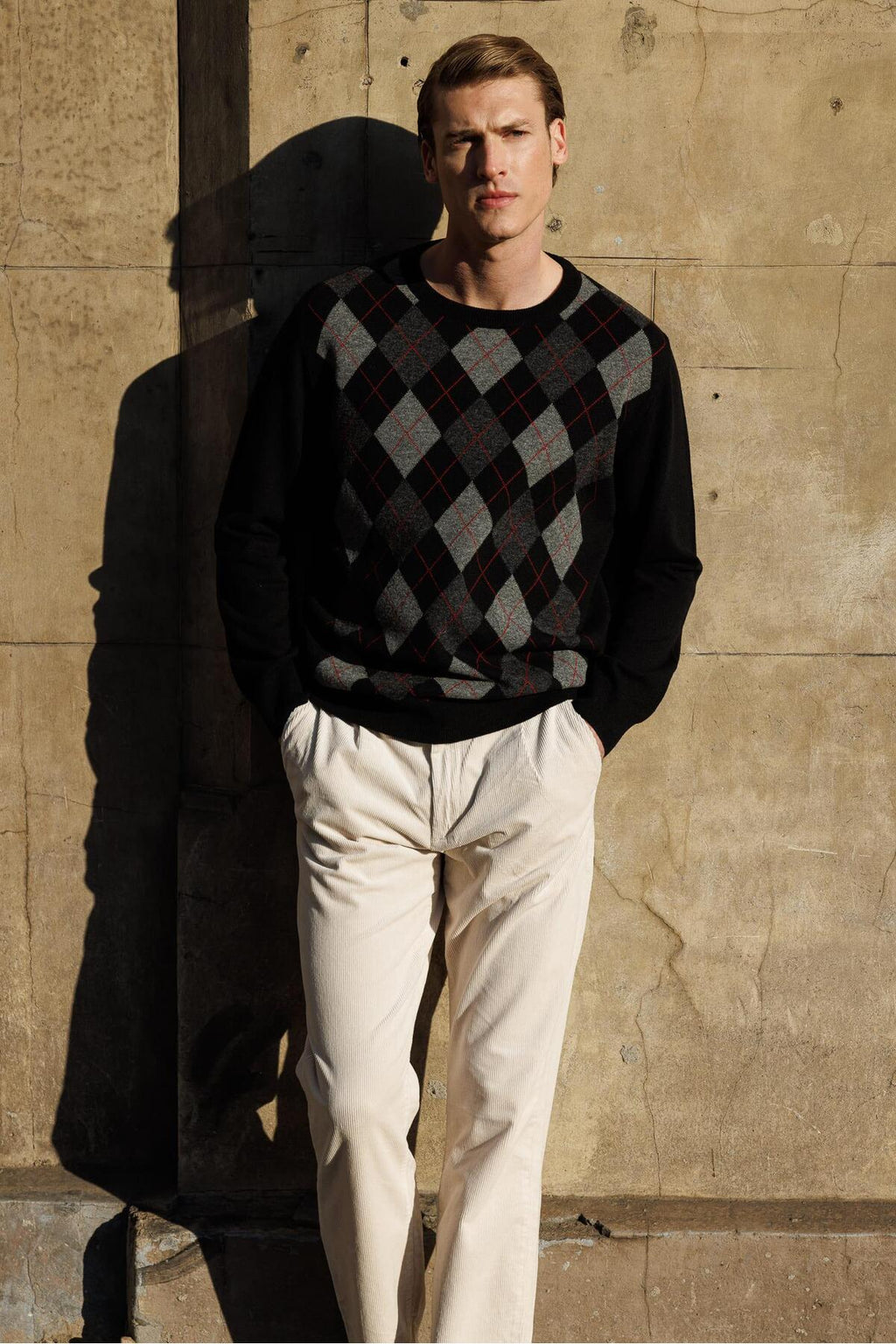Desen Erkek Kazak - Uzun Kol Yuvarlak Yaka Geometrik Desen