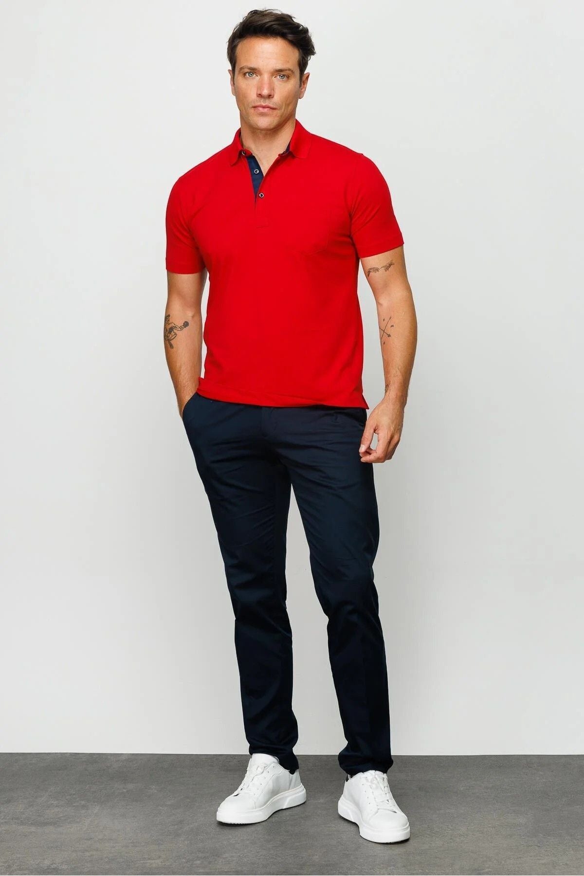 Desen Erkek Polo Yaka Kısa Kol T-Shirt - Minimalist & Rahat