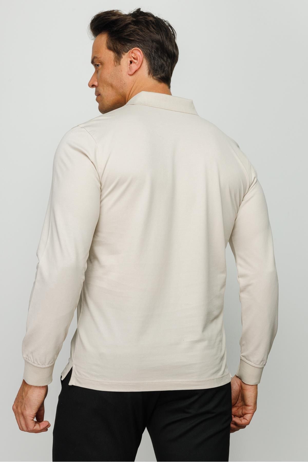 Desen Minimalist Uzun Kol Polo Yaka Erkek Sweatshirt - Rahat ve Şık