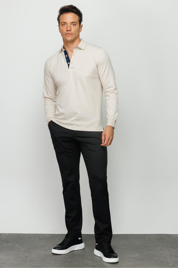 Desen Minimalist Uzun Kol Polo Yaka Erkek Sweatshirt - Rahat ve Şık