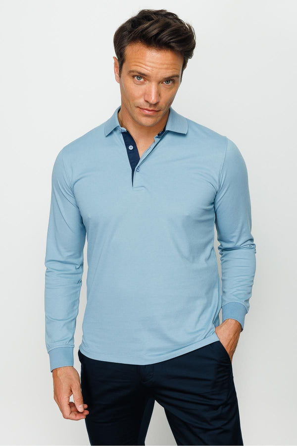 Desen Minimalist Uzun Kol Polo Yaka Erkek Sweatshirt - Rahat ve Şık