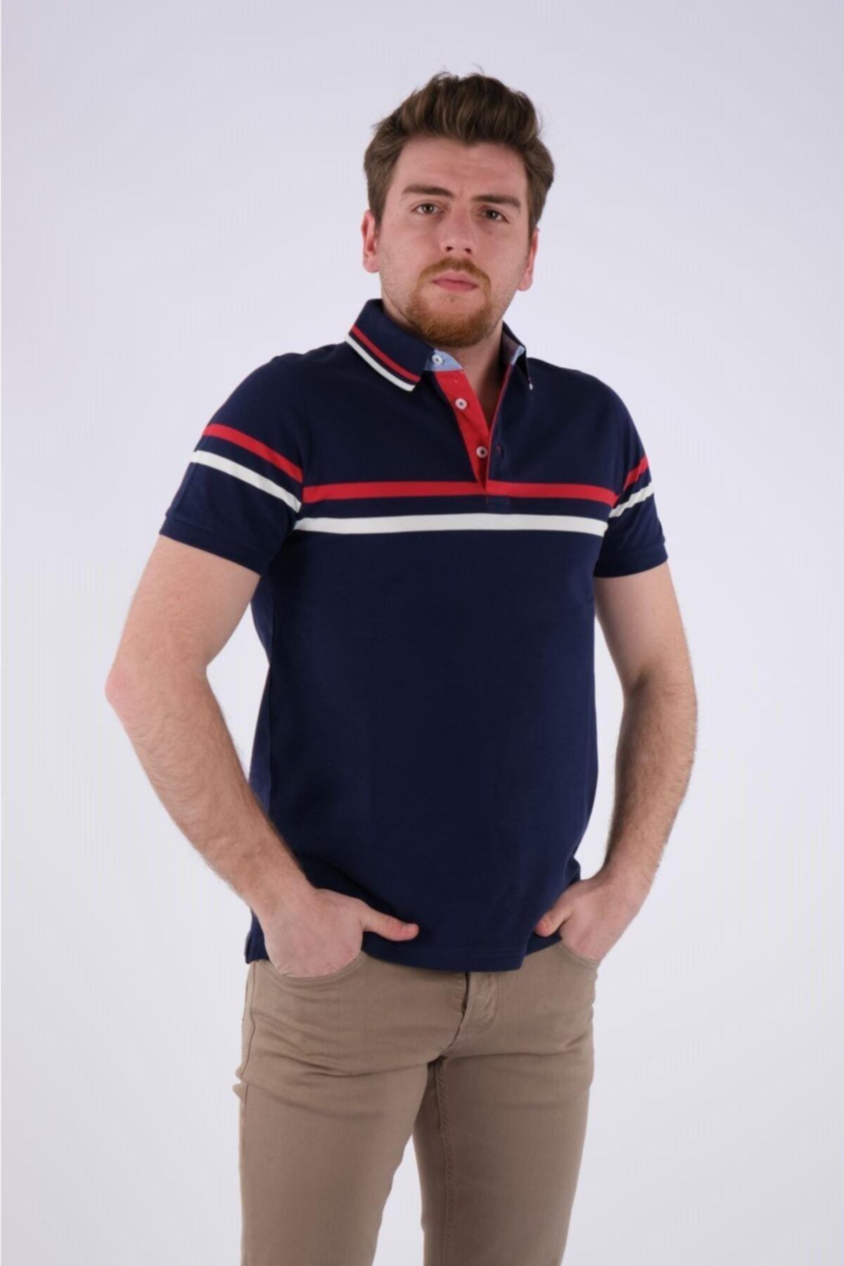 Desen Erkek Polo Yaka Kısa Kol Minimalist T-Shirt - Günlük Stil Ana görsel