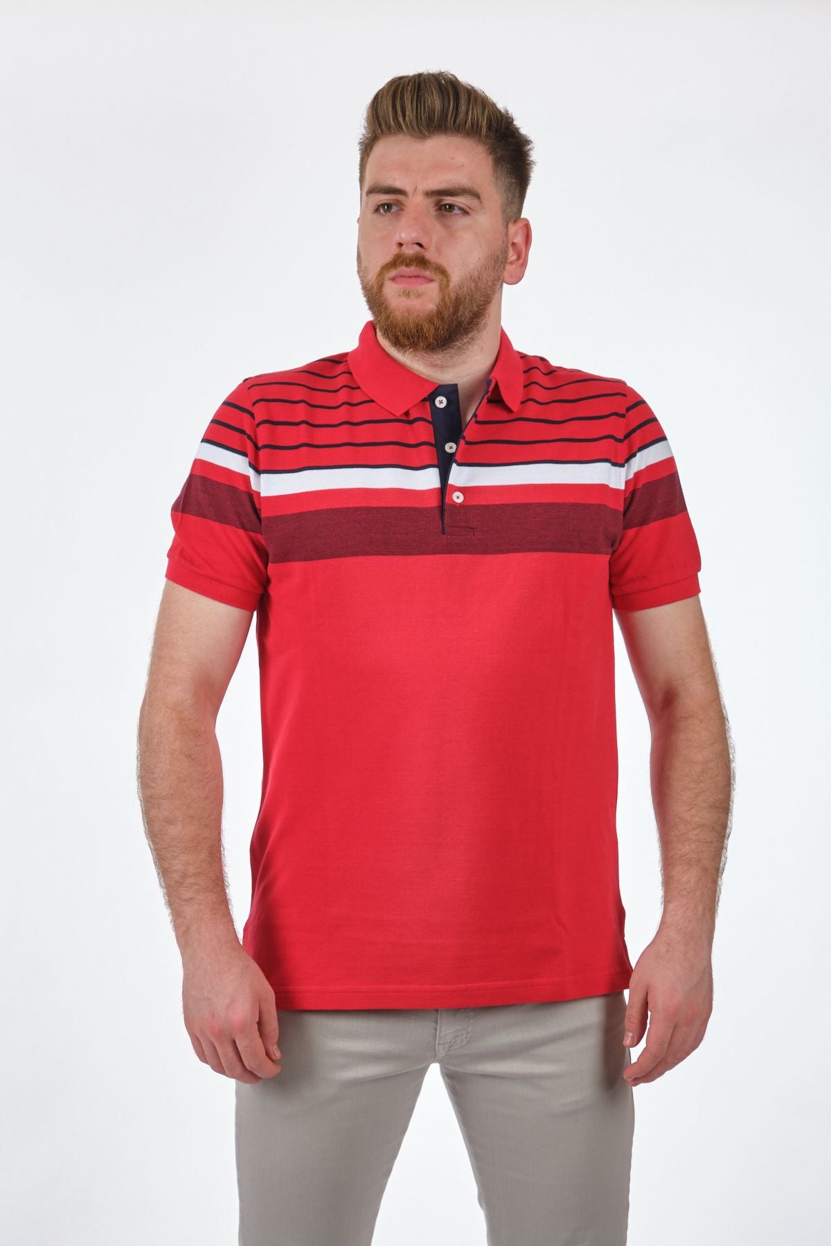 Desen Polo Yaka Erkek T-Shirt - Kısa Kol - Minimalist Stil