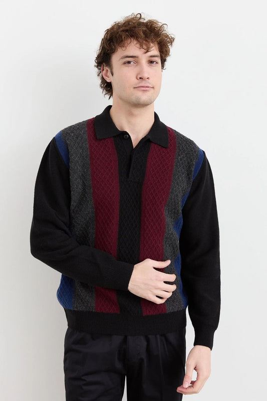 Desen Erkek Uzun Kol Polo Yaka Kazak - Vintage Minimalist Stil